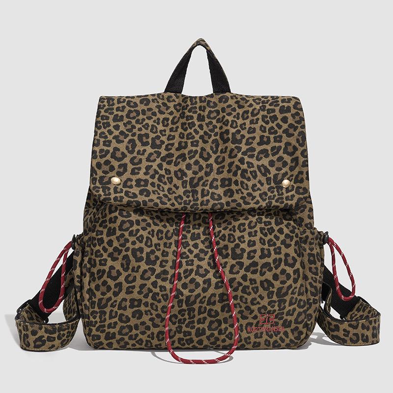 2025 Trendiger Retro Leopardenmuster Canvas Kordelzugrucksack - Große Kapazität