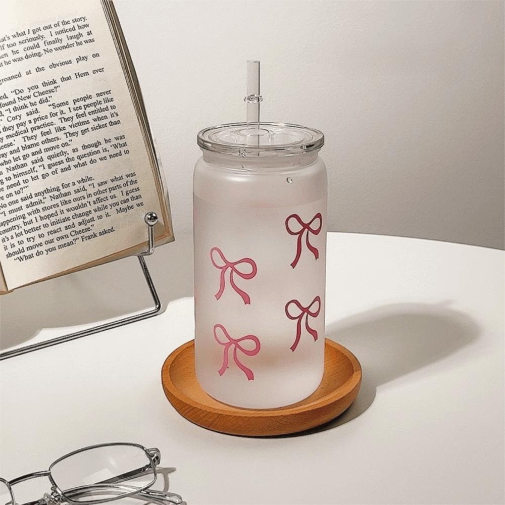 Bowknot Coffee Cup Transparent Water Bottle New Straw Mug