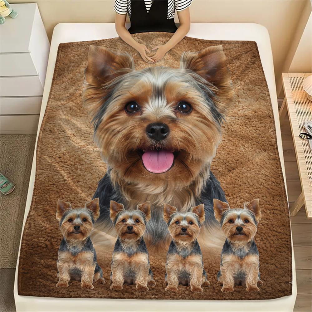 1Pc Yorkshire Terrier Schnauzer Print Flannel Blanket, High quality Comfortable for All Seasons, Home Decor, Warmth and Comfort, Perfect for Gifts