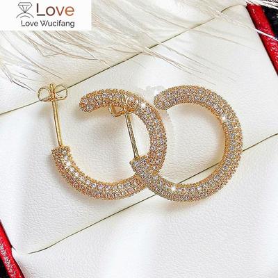 Delicate Luxury Female Hoop Earrings with Shiny Zirconia Gorgeous Trendy Accessories for Party Fashionable Lady Jewelry
