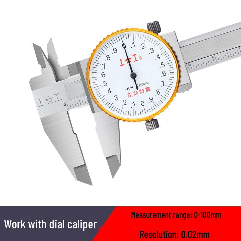 High Precision Shockproof Dial Caliper, Stainless Steel Vernier, 0-150/200/300 mm Model A