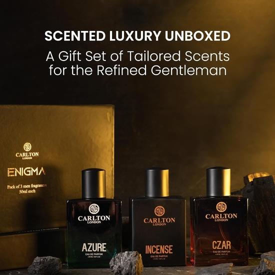 Carlton London Premium Enigma Liquid Perfume Gift Set For Men, Long Lasting Spicy, Woody & Citrusy Fragrances (Set Of 3) 50ml Each Azure