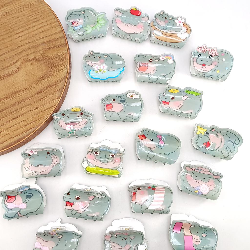 Cute Miss Hippo Hair Claw Flower Acrylic Small Shark Clip Set Headwear Geometry Cartoon Capybara Hair Clip For Girls