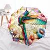 Stained Hummingbird Floral Pattern Automatic Folding Umbrella - Portable 3-Fold Design with Iron Frame, Perfect for Outdoor Use, Festive Gif