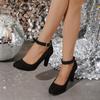 Dámské blokové podpatky, Elegantní jednobarevné lodičky, Módní podpatky s páskem s přezkou