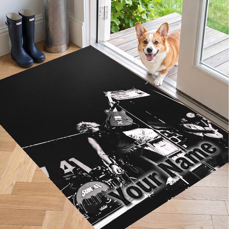 Custom Name Sum 41 Crystal Velvet Floor Rug Personalized Text Soft Carpet Home Decor