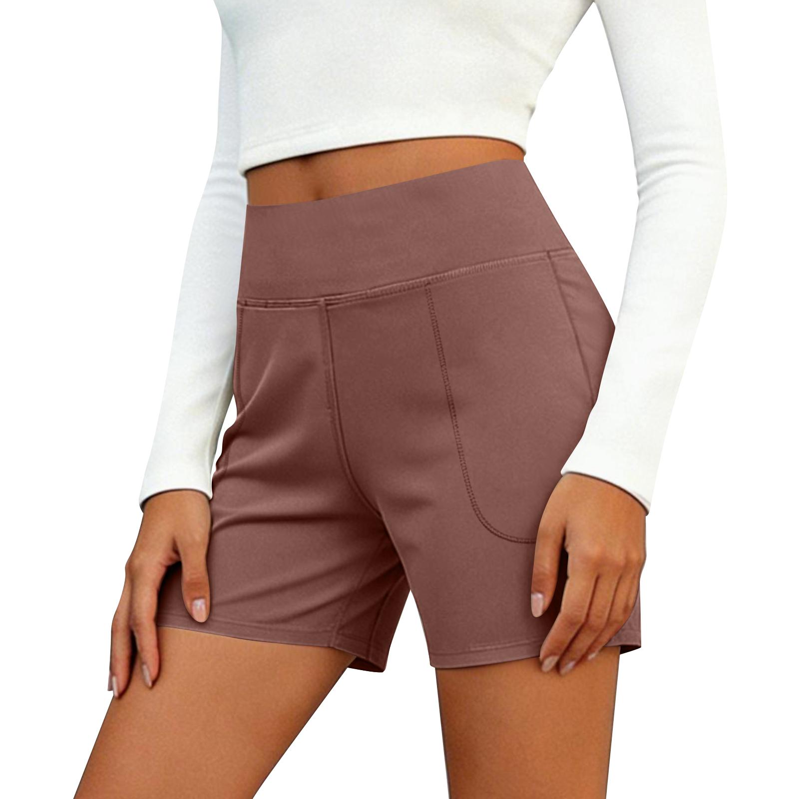 

Women s Running Shorts Workout Sport Layer Shorts With Pockets L коричневый