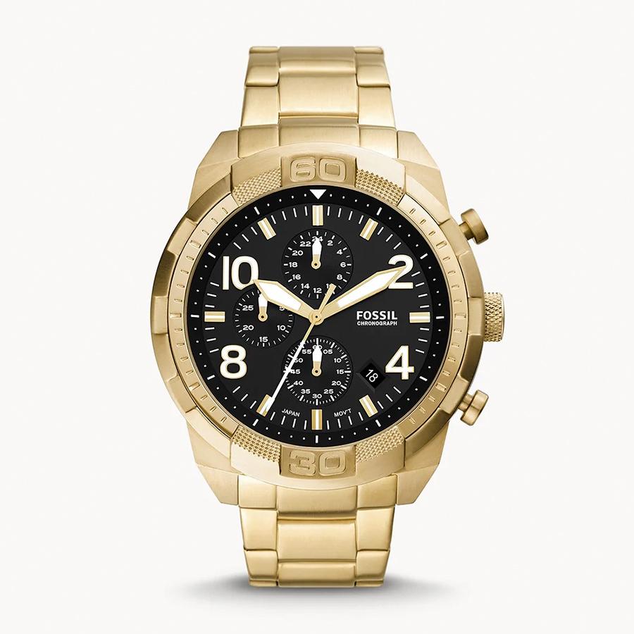 

Fossil Men s Gold Chronograph Watch - 50mm Black Dial Steel Bracelet, 5ATM Water Resistant FS5877