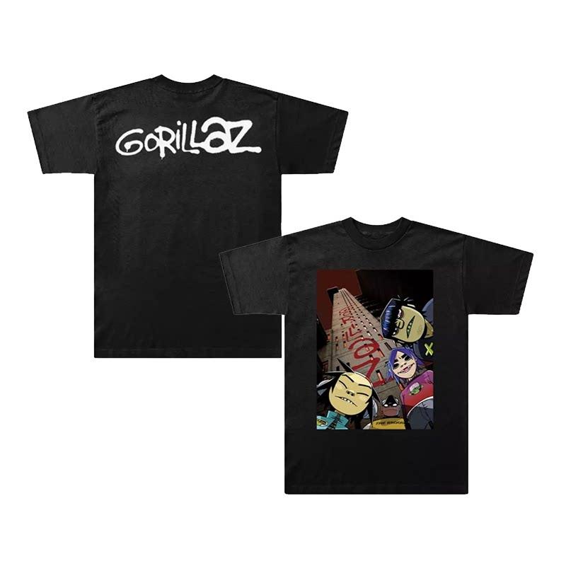 Summer (Virtual Band) Gorillaz Hip-Hop American Retro Polyester Casual Short-Sleeved Round-neck T-Shirt