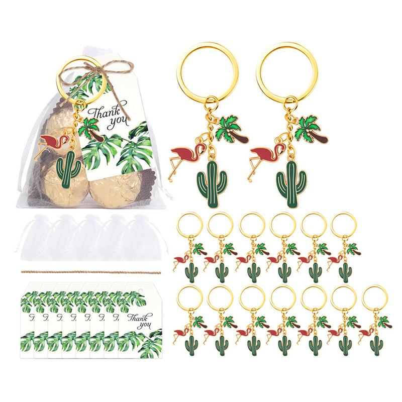 Cute Cactus Keychains Party Decorations With Thank You Tags And White Organza Bags For Mexican Fiesta Hawaii Party Favors