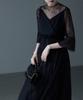 Tulle Chiffon Dress One Piece Black S [Etoll] Lamé Women's Cache-Coeur