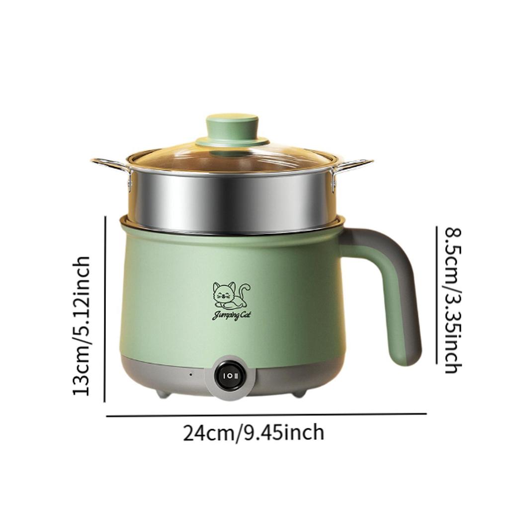 Electric Hot Pot with Steamer Hotpot Ramen Cooker for Fried Rice Ramen Grey Red