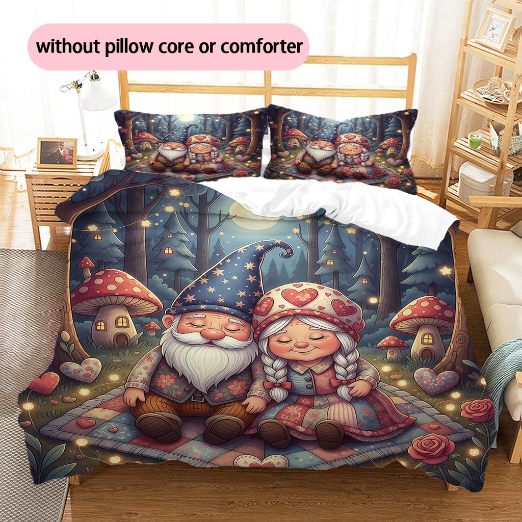 Valentine's Day Pattern Bedding Quilt Cover Pillowcase Home Decoration Birthday Gift (1 * Duvet Cover + 2 * Pillowcase, Without Core)