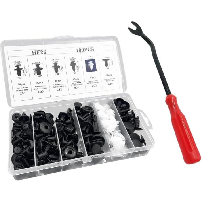 100PCS Plastic Car Body Trim Clips, Universal Car Bumper Clips, Rivets Fasteners Push Retainer Kit, Auto Push Pin Rivets Set With Storage Box