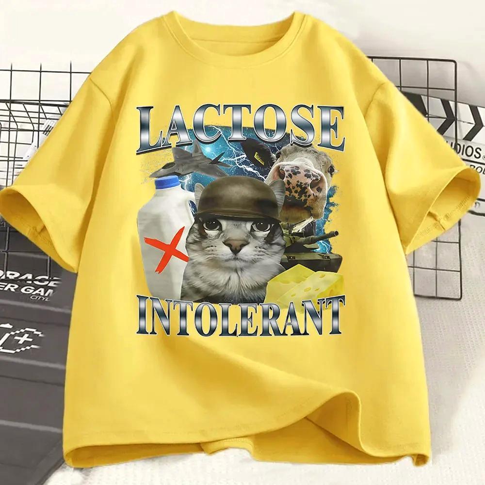 Lactose Intolerant Funny Cat Meme Print TShirt Women Retro Fashion Short Sleeve Tshirts Casual Summer Women Clothing