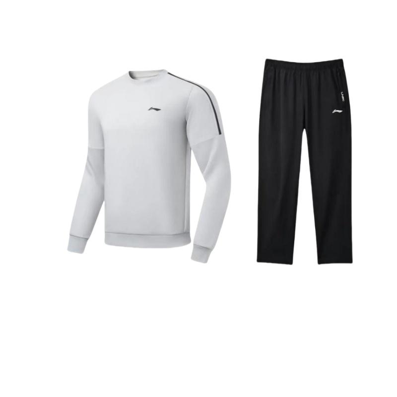 Li Ning Fitness Series Logo Round Neck Long Sleeve Knitted Sweatshirt Loose Cuff Pants Casual Sports Set Unisex Sportswear YYKU143-1+-AWDU915-2