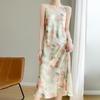 New Women's French Floral Mulberry Silk Satin V-Neck A-Line Camisole Dress - Slimming Summer Style