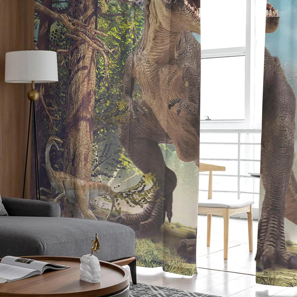 Jurassic 3D Dinosaur Virgin Forest Sheer Curtains for Living Room Bedroom Tulle Window Drapes for Kitchen Decoration