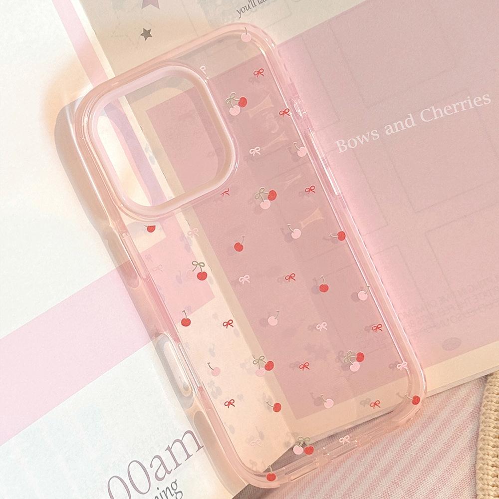 Lovely Red Cherry Shockproof Protective Clear Case for iPhone 17 Pro Max 15 13 14 16 Pro Max Soft Shockproof Cute Cover