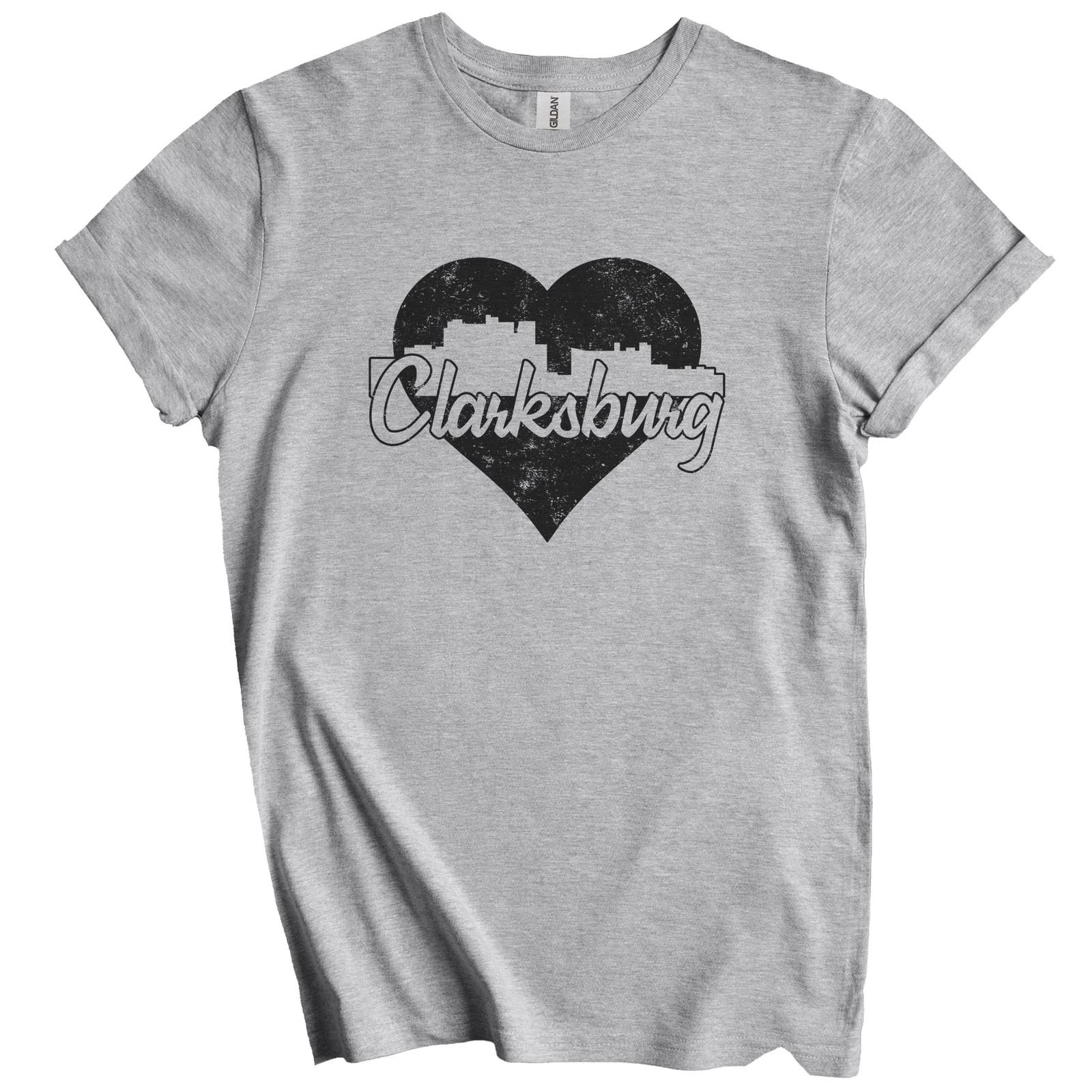 Retro Clarksburg West Virginia Skyline Heart Distressed T-Shirt XL