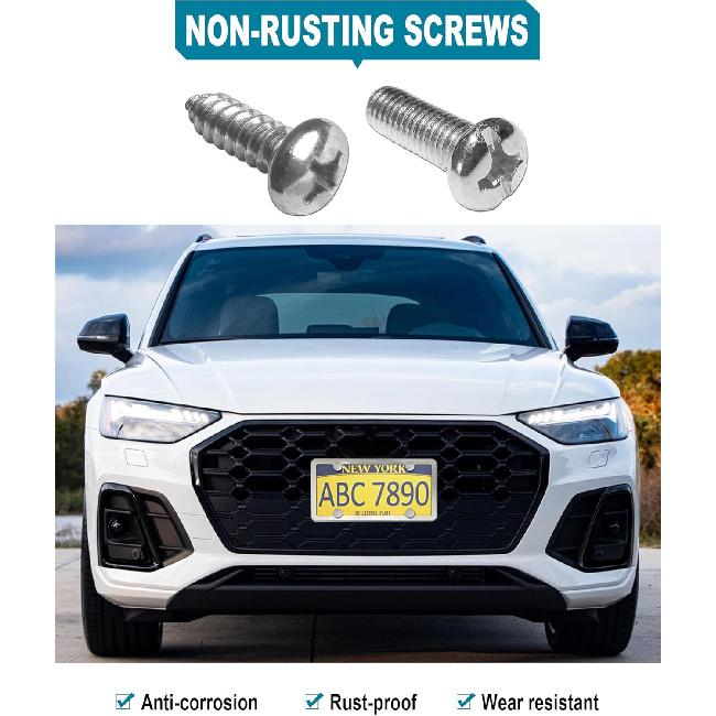 Clear License Plate Frames Covers- 2 Pack Flat Car Tag Protector And Stainless Steel Chrome Holder, Road Legal Unbreakable Acrylic Protective Shield