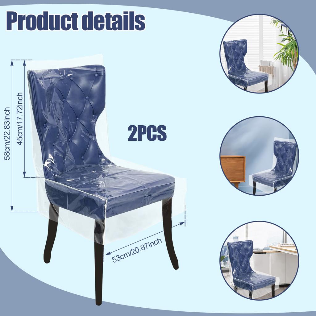 2Pcs Plastic Dining Chair Covers Clear Waterproof Chair Seat Cover Dustproof Slipcover PVC Seat Chair Protector for Home Kitchen