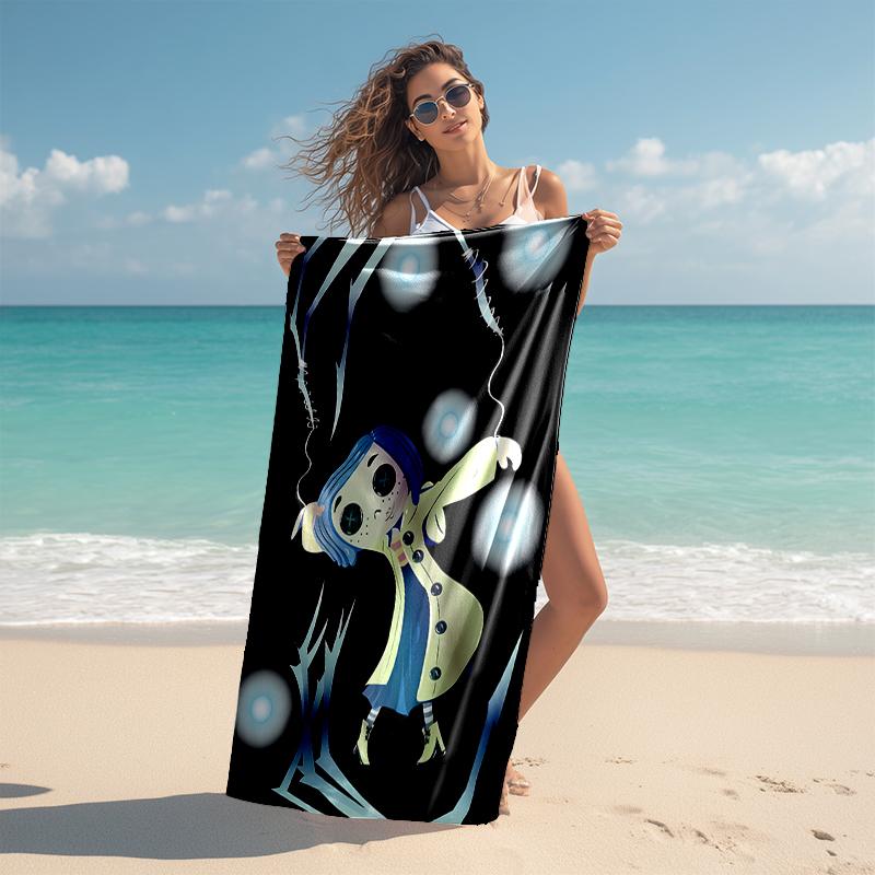 1pc C-Coraline (5) Beach Towel, Comfortable and Thick, and Swimming/Bath/Picnic/Camping Towel, Suitable for Seaside Beaches