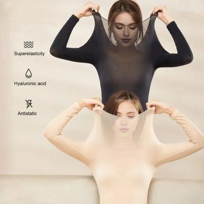 Women Thermal Tops Round Neck Long Sleeve Slim Fit Bottoming Tops Solid Color High Elastic Thermal Underwear