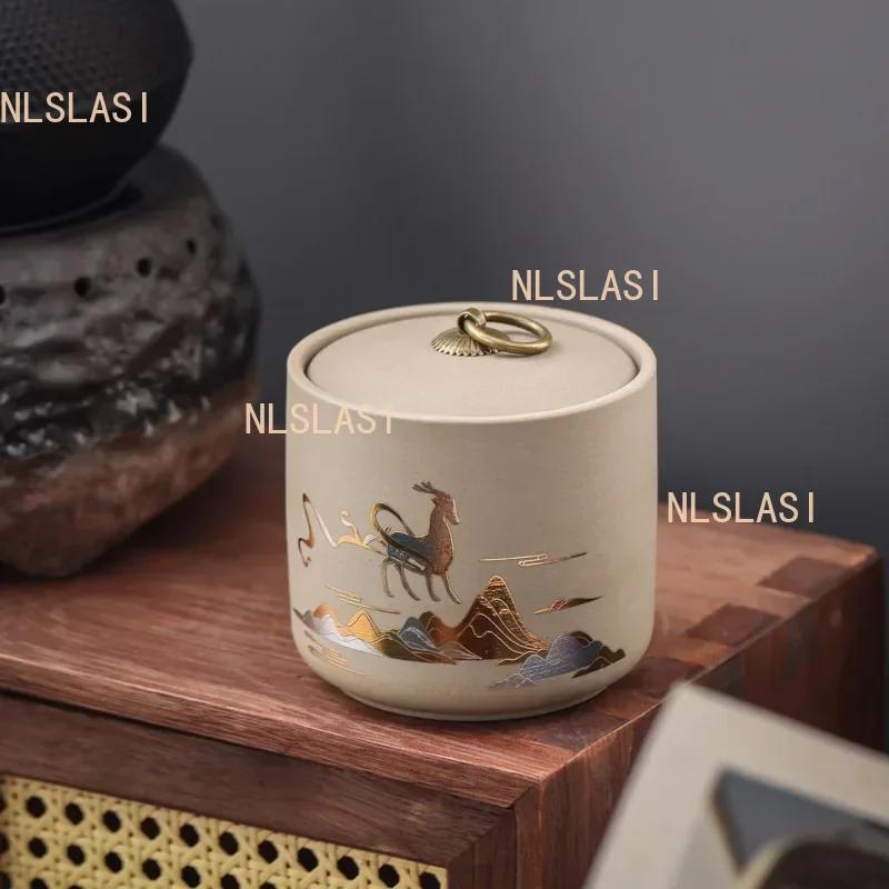 2025 New Coarse Pottery Tea Sealed Jar 9.5x10cm Water Capacity 435ml Tea Container Tea Box