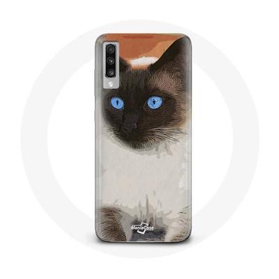 Coque Pour Samsung Galaxy A70 Chat Siamois Noir Et Blanc Yeux Bleus