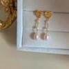 Retro Three-dimensional Rose Natural Strong Light Pearl Stud Earrings Simple Cold Wind Earrings 2022 New Silver-plated