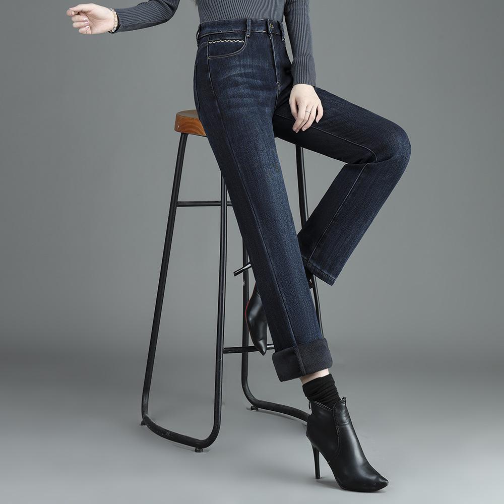 

Plus-Size Women s Fleece-Lined Straight-Leg Jeans: Warm, Elastic, Thickened Mom Pants for Winter 2025 36 (165-175 kg) глубокий/тёмно-синий