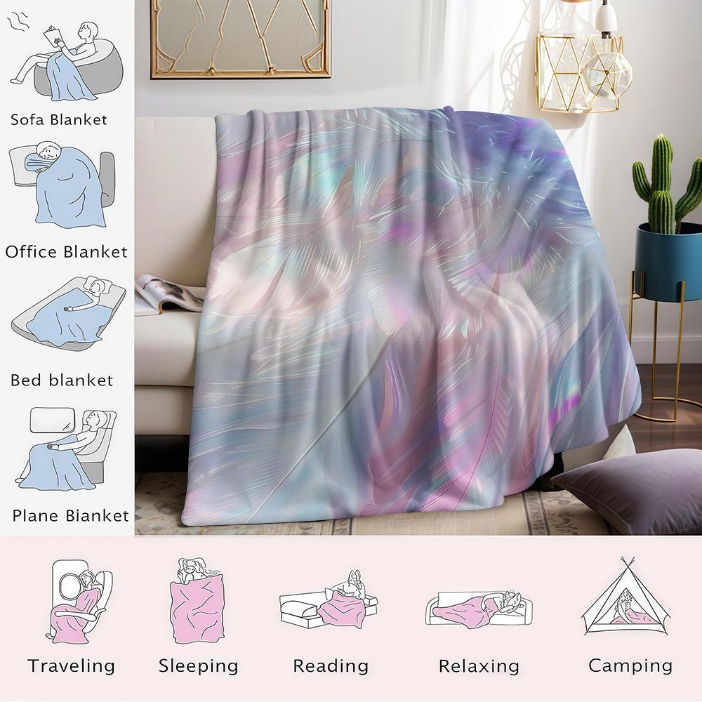 Iridescent Feathers Flannel Blanket Warm Soft Halloween Christmas Couch Warm Cozy Decorative Decor Gift for All Season
