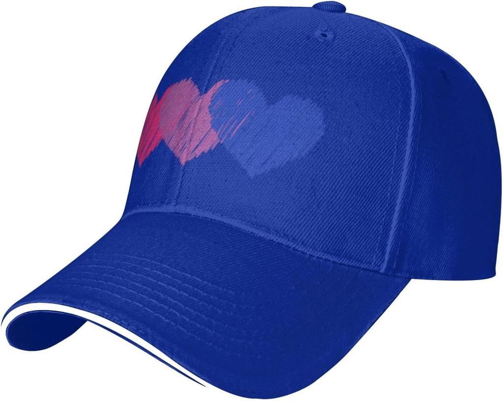 Bisexual Pride Hearts Print Red Baseball Cap Polyester Adjustable Casual Sun Protection Hat