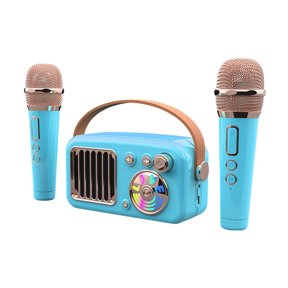 CYBORIS T4 Portable Retro Children Karaoke Speaker 15W Home Entertainment Bluetooth-compatible Speaker with 2 Microphones