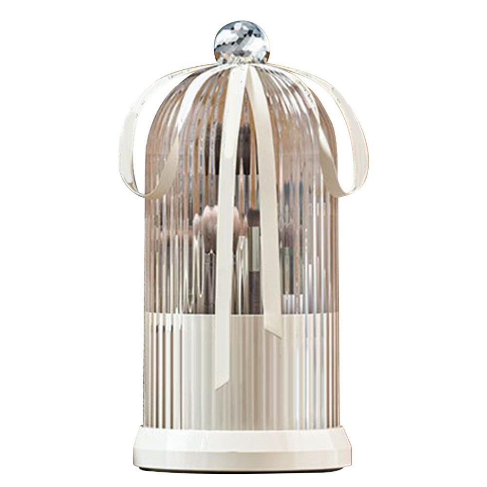 360° Rotating Rotating Pen Holder With Lid White Storage Organizer Multifunction PP,PET Makeup Brush Holder Desktop Use
