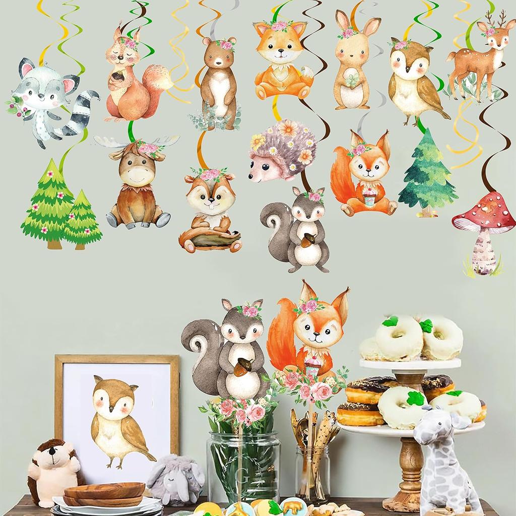 Woodland Party Decorations 20pcs Woodland Animals Hanging Swirls Forest Animals Foil Ceiling Decorations for Woodland Theme Birthday Party Baby