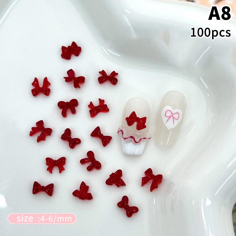 100Pcs 3D Mini Bow Resin Nail Art Decoration Bowknot Ornament Nail Charm Jewelry Design Kawaii Gem