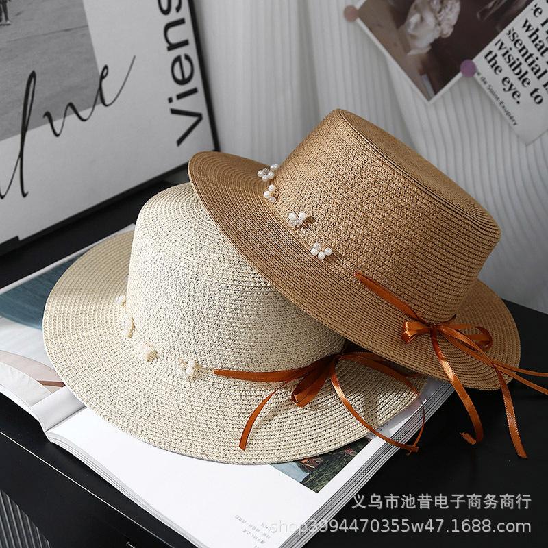 Summer Temperament Seaside Vacation Sunscreen Beach Outing Shopping Ladies Sun Hat Fashion Pearl Strap Cool Hat Summer