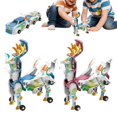 2Pcs Car Trans-former Toy Magnetic Collision Transforming Deer Shape 2-in-1 Interactive Mechanical Puzzle