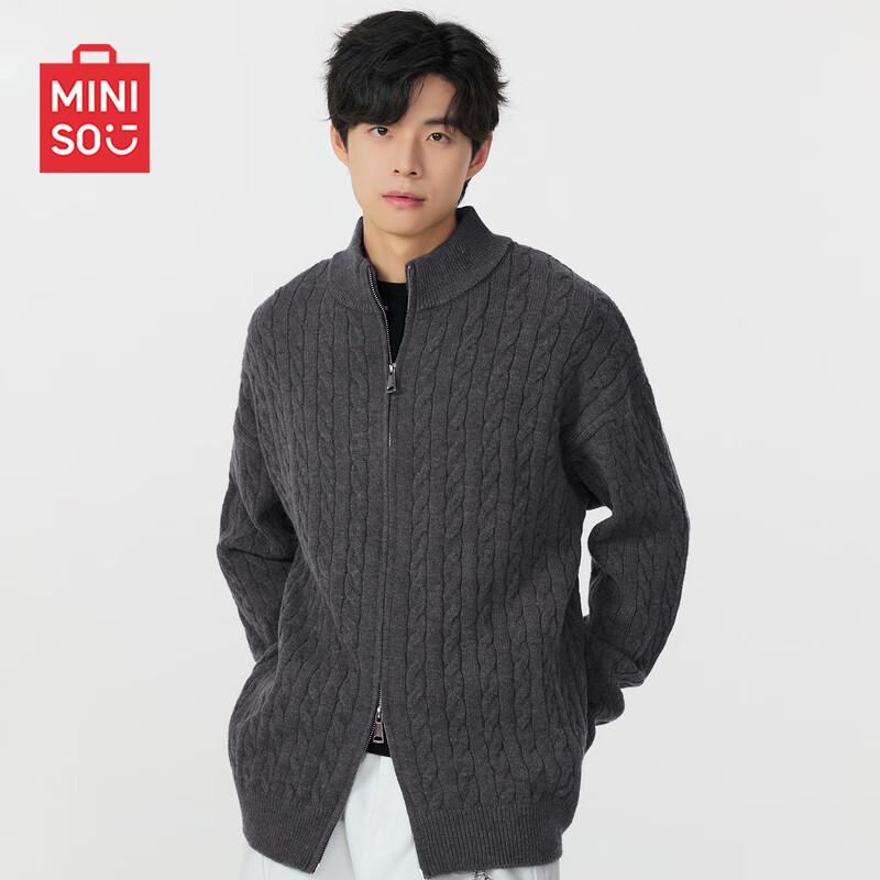 

Miniso Men s Cable Knit Double-Zipper Stand-Collar Cardigan XL