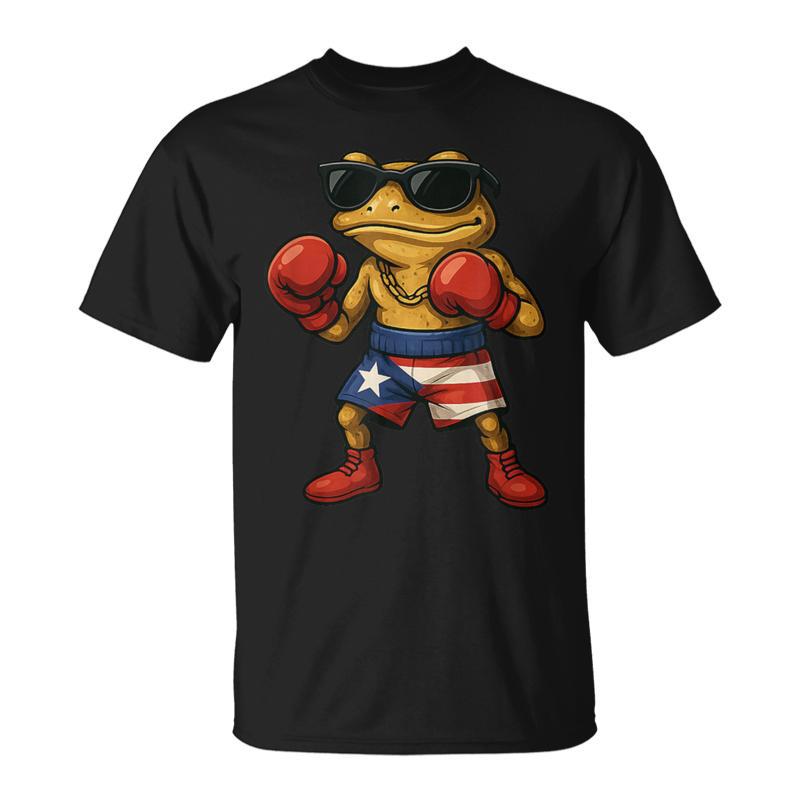 Boxing Coqui Puerto Rican Flag Sunglasses Boricua Fun T-Shirt
