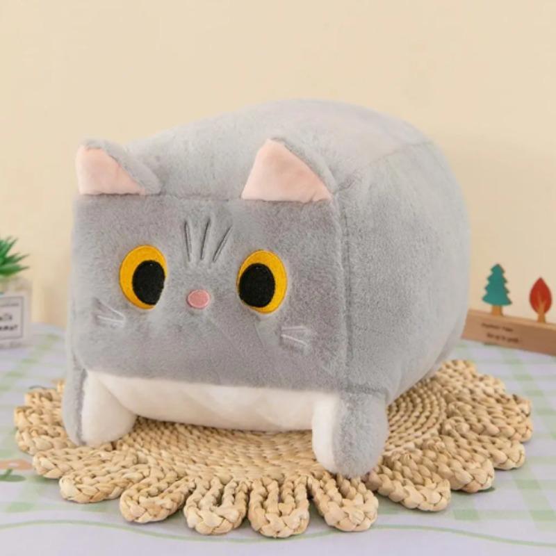 Square Cat Pillow Plush Toy Kawaii Black Cat Cushion Fluffy Soft Stuffed Animal Doll For Kids Home Decor Gift