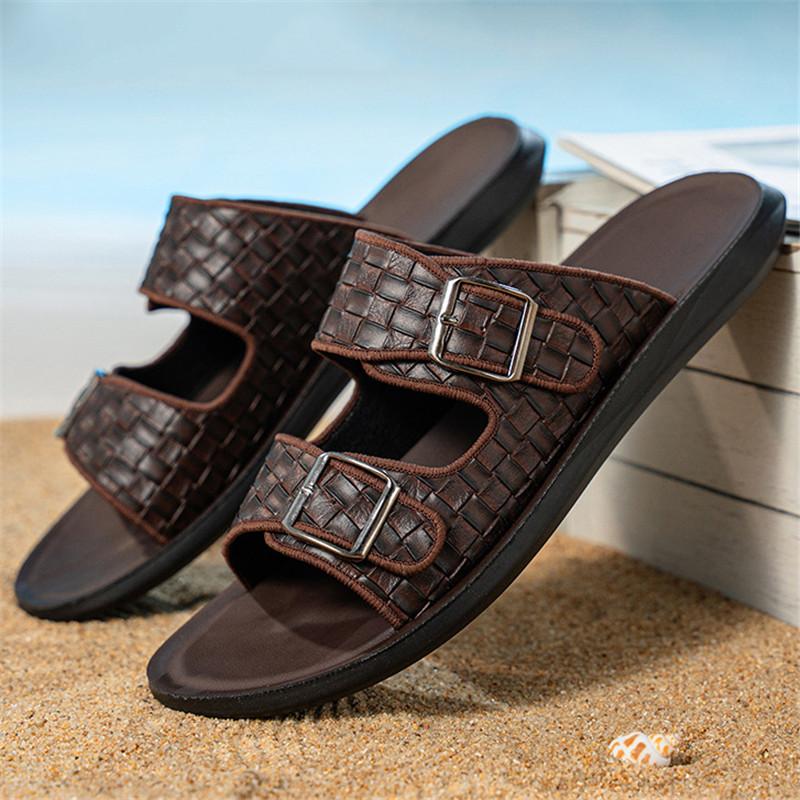 Men Luxury Crocodile Pattern Pu Leather Casual Slippers Summer New Beach Slippers For Men Non Slip Flat Sandals
