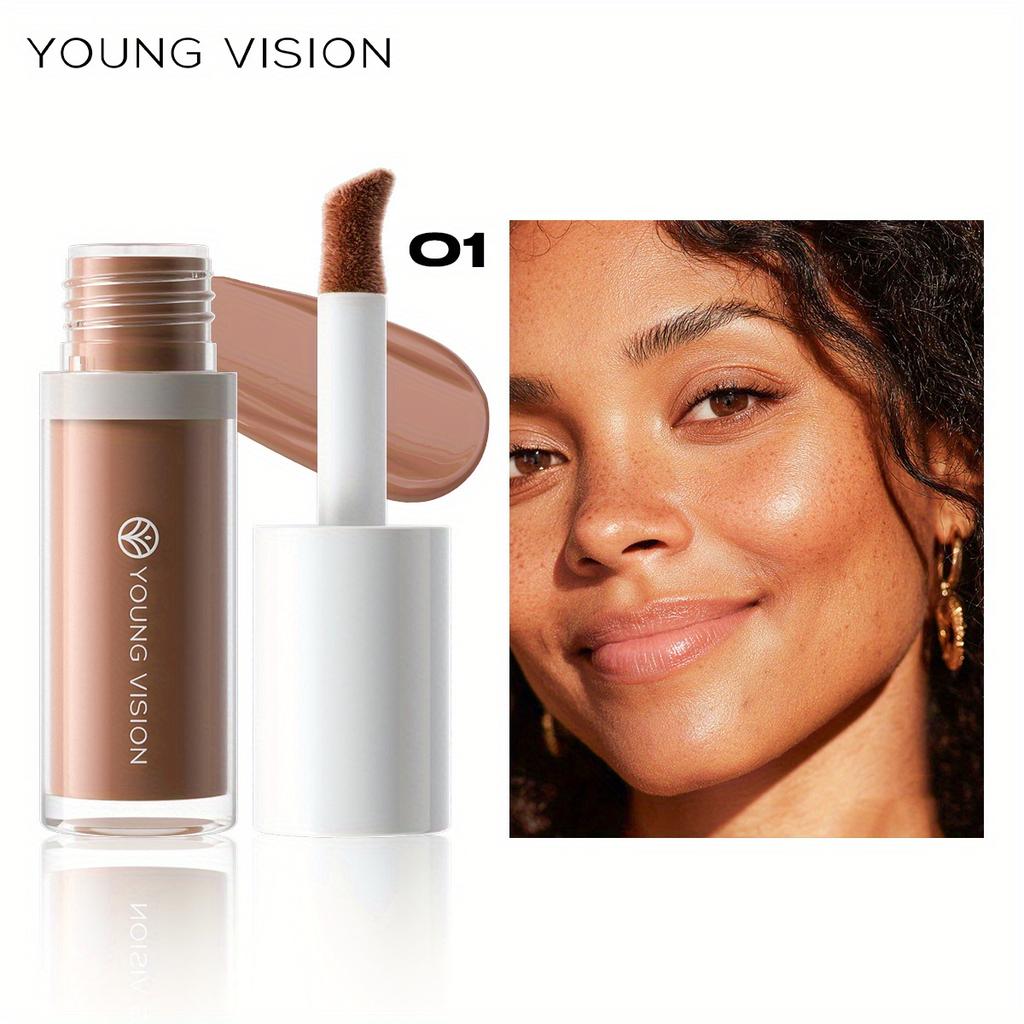 YOUNG VISION 4-Color Liquid Contour & Bronzer Kit with Multi-Functional Horseshoe-Shaped Brush Head - Highly Pigmented, Buildable, Long-Lasting,