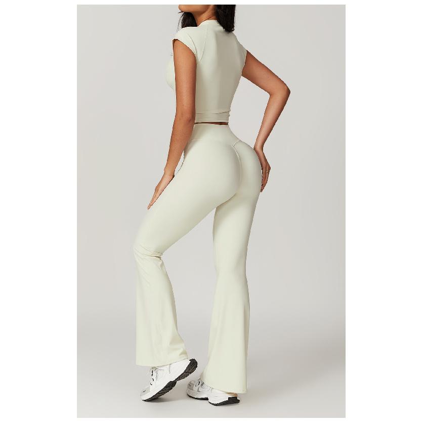 New Quick Drying Hip Lifting Yoga Bell Bottom Pants With Nude Cross High Waist, Tight Fit, Casual Sports Wide Leg Pants For Women