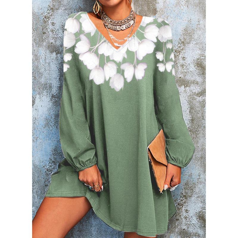 IHUASU Women s Fashion Autumn Winter Long Sleeve V-Neck Casual Dresses S зелёный
