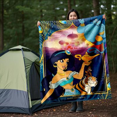 1 peça, Manta da Princesa Jasmine e do Gênio Desenho Stitch Segurando Padrão de Futebol Manta de Lançar para Decoração de Casa