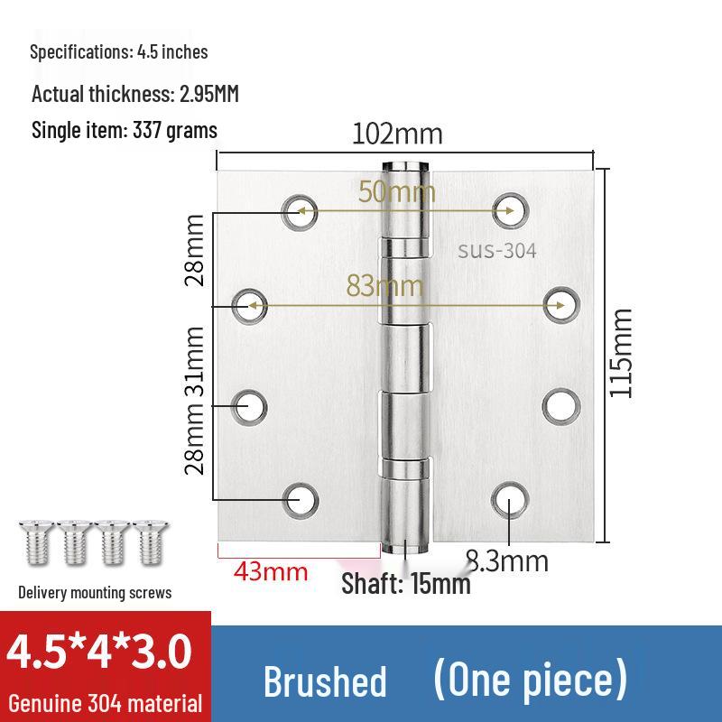 304 Stainless Steel American-Style Widened Hinge for Wood, Metal, and Fire Doors
