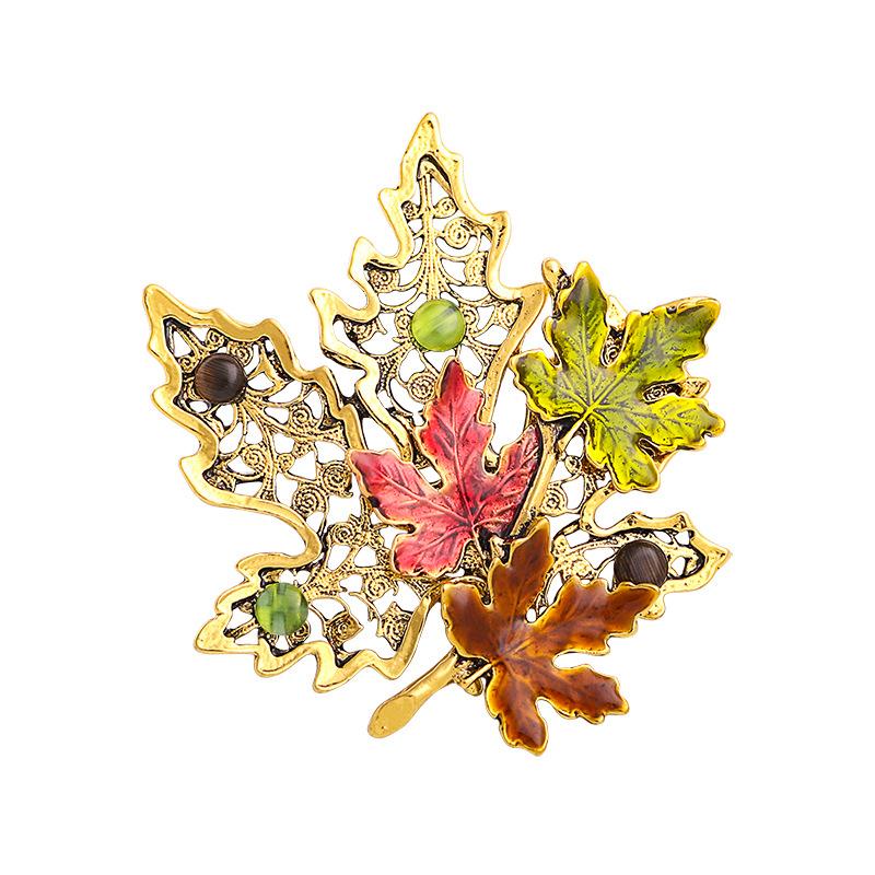 Drip Maple Leaf Brooch Fashion Enamel Leaf Pin Personality Plant Cat's Eye Brooch Women's Retro Clothing Accessories